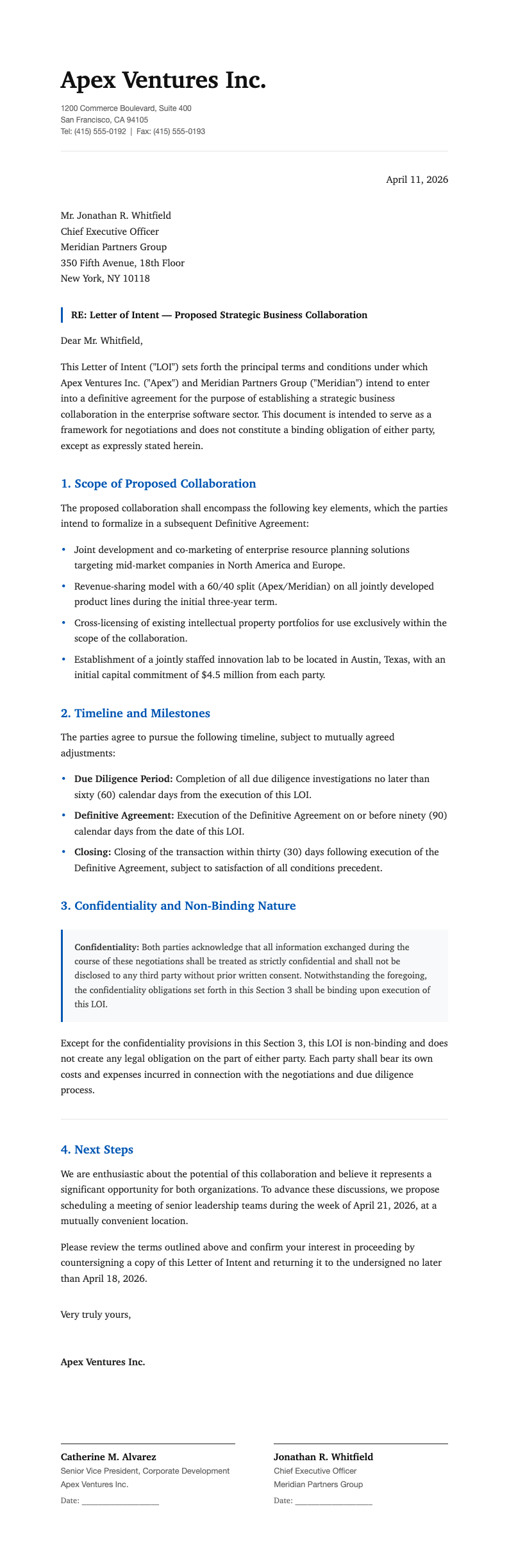 Classic formal Letter of Intent